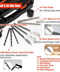 Beast 246-Piece Titanium HSS Drill Bit Set With Carry Case showing hole saws, masonry drills, spade bits, and twist drills.