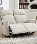Two Seat Manual Loveseat Recliner Sofa With Wall Hugger Design, Independent Reclining Seats From 90 To 150 Degrees, Chenille Beige Fabric, Cozy Double Seater For Living Room Or Apartment in living room setting
