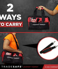 Heavy Duty Lockout Tagout Bag shown in two carrying styles, featuring durable canvas for tool organization on worksites.