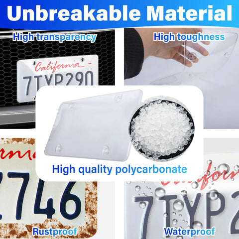 Two Pack Clear License Plate Covers For Car Unbreakable Protection With UV Shield Front And Back Plate Covers Details