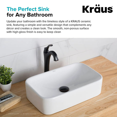 Rectangular Vessel Sink In White Porcelain Ceramic 19 Inch Bathroom Basin Scratch Resistant Stain Resistant High Gloss Finish Easy To Clean Installation Ready Model KCV 122