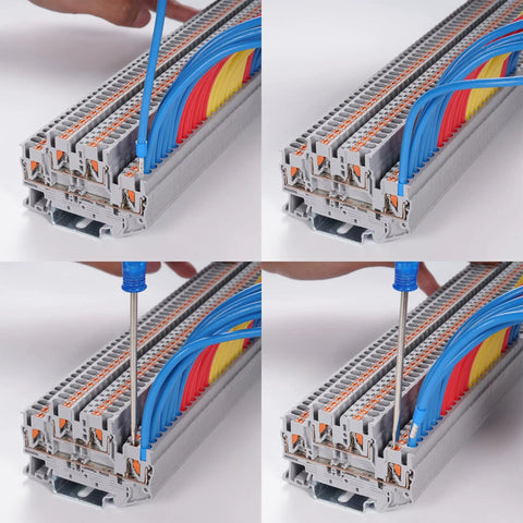 No Fuss Push In Din Rail Terminal Block Screwless 2.5mm PT Type With Cover End Stop Jumper 50 Pack installation and wiring