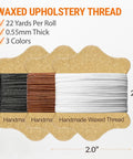 3-color waxed thread spools, 22 yards each, 0.55 mm thick with 2.6 inch height, part of Upholstery Repair Kit With Waxed Thread In 3 Colors And Heavy Duty Needles Set Of 11 For Leather Canvas And Quilting Projects DIY Friendly Pro Grade Polyester Thread For Repairs.