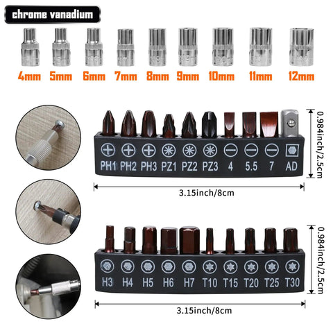 Flexible Drill Bit Extension Kit With 105 Degree Right Angle Adapter Magnetic Bit Holders For Tight Spaces 39 Piece Set Includes Metric Sockets