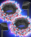 Solar Red White And Blue String Lights Outdoor Weatherproof For 4th Of July And Memorial Day Decor Lit For Garden Yard Path And Fence 100 LED Over 45 Feet Two Pack Of 50 LEDs 8 Modes