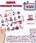 Sheet of 120 PCS USA flag temporary tattoos featuring patriotic symbols from the 4th Of July Women Outfit Set With 120 PCS USA Flag Temporary Tattoos Featuring Fireworks Eagle Statue Of Liberty And Independence Day Memorial Day For A Classic Patriotic Look And Trendy Festive Vibe.