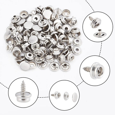 Badass Marine Grade Stainless Steel Snap Button And Rivet Fastener Kit For Boat Canvas Upholstery with varied fasteners.