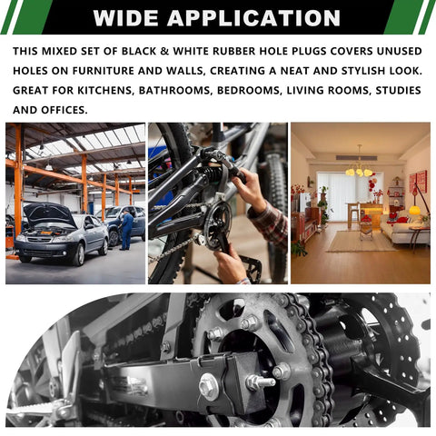 Cool 280 Piece Black And White Silicone Rubber Plug Kit With Snap Locking Design For Round Holes In Pipes Furniture Kitchen And Bathroom To Hide Gaps Fast. Black and white silicone rubber hole plugs for furniture, bikes, and workshop use