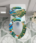 Resin Elongated Toilet Seat for Bathroom with vibrant landscape design, measures 14.5" x 18.5", perfect for various bathroom styles.