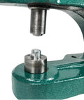 Heavy Duty Hand Press Eyelet Grommet Kit with Three Interchangeable Dies for Sizes 0, 2 and 4, close-up of die area