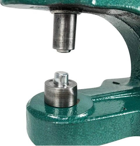 Heavy Duty Hand Press Eyelet Grommet Kit with Three Interchangeable Dies for Sizes 0, 2 and 4, close-up of die area