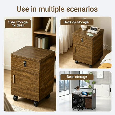 Legit Quality Rolling File Cabinet With Secure Combo Lock For No Sweat Office Organization Sweet Dark Walnut Wood Finish in various uses.