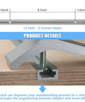 Cross-section view of an aluminum T-track with screw in wood, showing dimensions and mounting holes for Eight 12 Inch Aluminum T Tracks With Screws Kit For Woodworking Jigs And Fixtures Universal Double Cut T Track With Predrilled Mounting Holes Pro Grade For Drill Press Tables And Workbenches.