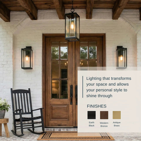 Outdoor entryway with Westover 17 Inch Outdoor Wall Sconce 1 Light Earth Black Finish With Clear Beveled Glass by door
