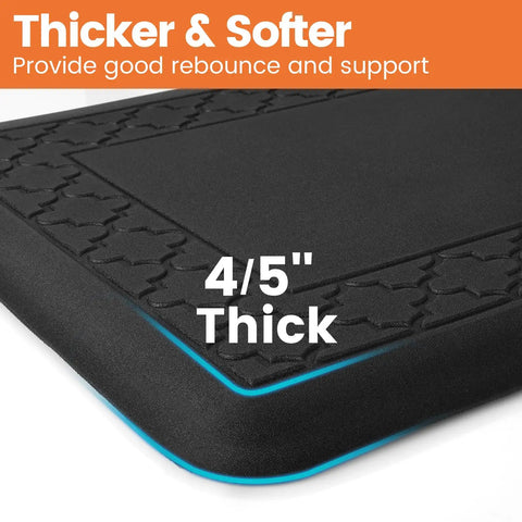 Close-up of the Ultra Thick Four Fifths Inch Cushy Memory Foam Kitchen Mat, black with textured surface for anti-fatigue support.