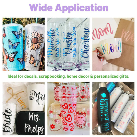 Clear Transfer Tape For Vinyl With Alignment Grid, 12 Inch By 10 Ft applied on cups, bottles, and jars with DIY decals and stickers.