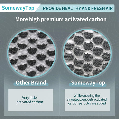 Comparison of activated carbon in two filter brands with focus keyword: Two Pack Air Replacement Filter Set For Home Air Purifier With True HEPA H13 Filter Carbon Odor Control And Pre Filter Easy Fit Setup Keeps Your Room Fresh And Air Clean All Day With High Efficiency Filtration