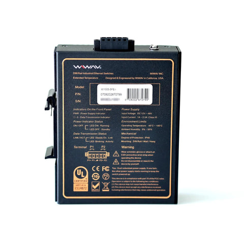 Back view of Unmanaged Five Port Industrial Ethernet Switch With 10/100 Mbps Auto MDI MDI X Crossover DIN Rail Or Wall Mount