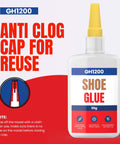 Heavy Duty Shoe Glue Crystal Clear Fast Dry Bond For Sneakers Boots Heels Crocs And More Strong Flexible Repairs bottle front view