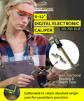 Person using Absolute Origin 0 To 6 Inch Digital Caliper Pro Grade With Depth Base IP54 Stainless Steel SPC USB Output