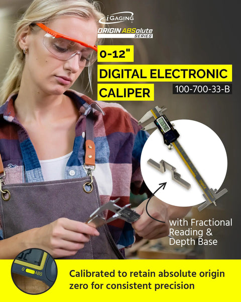 Person using Absolute Origin 0 To 6 Inch Digital Caliper Pro Grade With Depth Base IP54 Stainless Steel SPC USB Output