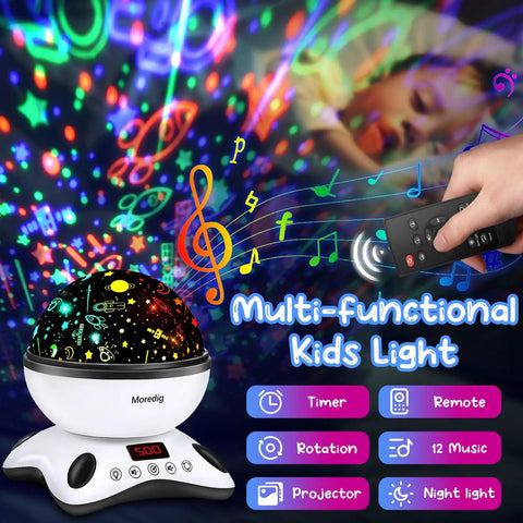 Awesome Kids Night Light Projector With Remote For Baby Room Starry Nursery Night Light For Kids shown with colorful projections