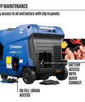 Side view of Dual Fuel 5000 Watt Portable Inverter Generator with open access panels for easy maintenance