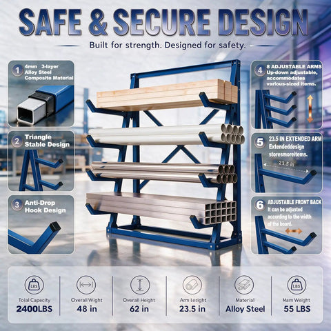 Rugged 8 X 20 Adjustable Arm Lumber Rack Four Tier Cantilever Wood Storage Organizer Waterproof Steel Shop Shelf Built To Crush Your Daily Grind And Save Space