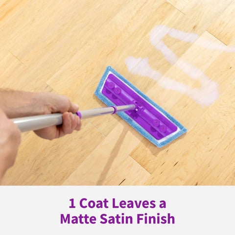 Professional Hardwood Floor Restoration Glaze With Satin Finish 32 Oz One Coat Application being applied to hardwood floor.