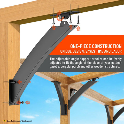 Q235 Steel Integrated Arc Pergola Brackets Heavy Duty 2Pack 45 Degree Adjustable Angle Supports For 2x4 Wood Beams Actual Tube Size One Point Five By Three Point Two Inches For Outdoor Use Built To Last