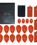 Top Shelf Reusable Electrode Pads For TENS And EMS Units 20 Pack Red Replacement Gel Pads arranged with a black packaging.