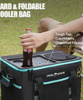 Person using Hard Shell Hybrid Soft Cooler Bag With Two Cup Holders Portable 40L Insulated Collapsible Cooler For Travel Beach Camping Picnic Leakproof Ice Chest Lunch Box Keeps Ice Longer Space Saving outdoors