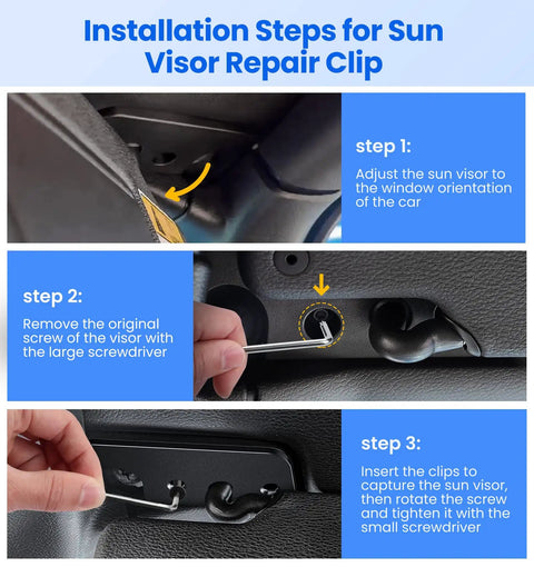 Installation steps for Heavy Duty Sun Visor Repair Kit For Jeep Wrangler JL JLU 2018 2023 And Gladiator JT 2020 2023 Aluminum Alloy