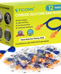 12 Pairs Reusable Silicone Ear Plugs For Sleeping And Noise Reduction, Individually Wrapped 25dB NRR, Corded Design