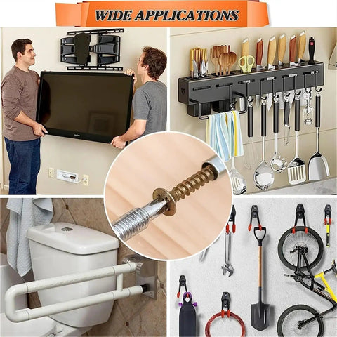 Heavy Duty Self Drilling Wall Anchor Bolts Set 200 Steel Expansion Tubes Self Tapping Screws Yellow Zinc Plated Carbon Steel For No Prep Install On Drywall Cabinets Shelves TV Mounts in wall-mounted TV, kitchen, bathroom, and bike storage uses