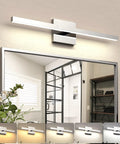 Chrome 23.6 Inch LED Vanity Light Over Mirror, 14W Dimmable Fixture With 5 CCT Settings in modern bathroom setup.