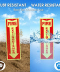 Heavy Duty Fire Extinguisher Signs 12 Pack Made From Rust Free Aluminum 12 By 4 Inch Glow In The Dark Waterproof Weatherproof Fade Resistant Two Pre Drilled Holes For Easy Indoor Outdoor Mounting displayed in dusty and wet conditions
