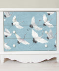 Blue Halcyon Crane Peel And Stick Wallpaper Removable No Residue Repositionable for walls on dresser with crane pattern