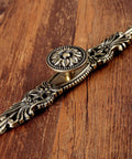 Vintage Cabinet Pulls Set of 5 in Antique Bronze on wooden surface showing detailed design and craftsmanship with 3.7 inch hole spacing