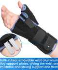 Carpal Tunnel Wrist Brace With Thumb Stabilizer for Night Support, showing built-in aluminum alloy support plates, Left Hand Medium