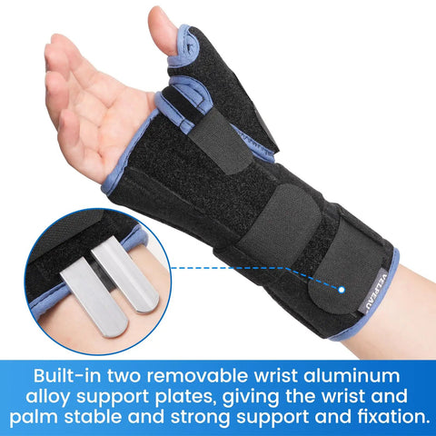 Carpal Tunnel Wrist Brace With Thumb Stabilizer for Night Support, showing built-in aluminum alloy support plates, Left Hand Medium