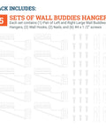 Rock Solid Self Leveling Sawtooth Picture Frame Wall Hangers For Wood Art Displays With No Hassle Easy Install Hardware Kit Holds Up To Thirty Pounds Super Legit Five Piece Set showing five sets of hangers with screws and hooks.
