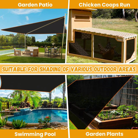 Ninety Percent Shade Cloth Ten By Twenty Feet Beat The Heat With This Heavy Duty Sun Block Mesh Tarp Featuring Reinforced Grommets For Greenhouse Garden Patio Backyard Plants Pergola And Chicken Coop shown in various outdoor uses