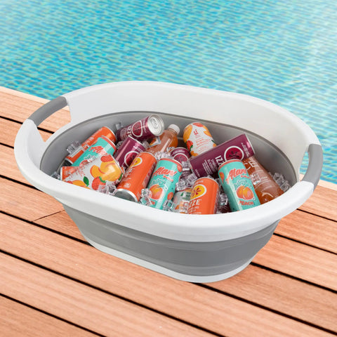 Collapsible Laundry Basket 39L 10.3 Gallon Portable Sink Multipurpose Plastic Bin Hamper Ice Bucket Camping Essential Gear for Outdoor Trips Gray Grab And Go Travel Gear For Outdoor Trips as ice bucket by pool with drinks