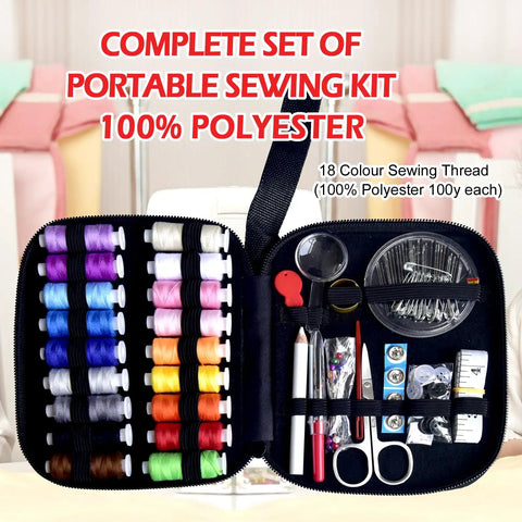 Grab And Go Portable Sewing Kit With Case For Home And Travel, Beginner Friendly Emergency Ready, Includes 18 Color Thread Spools