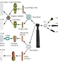 Diagram of Pro Grade TIG Stubby Gas Lens Collet Bodies Kit For 17 18 26 TIG Torches, showing various components and labels.
