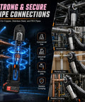 Heavy Duty 18V Hydraulic Pipe Crimping Tool With 60KN Power Fast 3S Crmp For Plumbing Professional Electric Ratchet Crimper Kit in use on pipes.