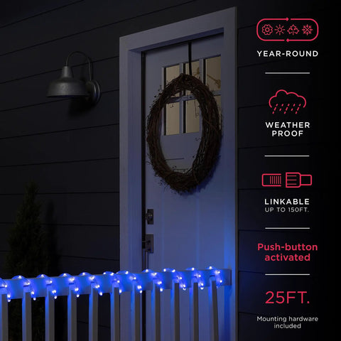 LED Rope Lights 25ft Color Changing RGB Indoor Outdoor Flexible Linkable Durable Clear Rope Lighting illuminated on railing