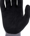 Knockout Grip Industrial Work Gloves With Foam Nitrile Palm Dip And Breathable Nylon Spandex Shell For Sure Handling And Dexterous Construction Tasks In Gray Xl showcasing the palm view.