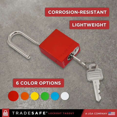 Heavy Duty Lockout Tagout Padlocks In Bright Red Set Of Ten Keyed Alike With Two Keys Each Featuring Rugged Steel Shackles Straight Up OSHA Approved For No Nonsense Worksite Security